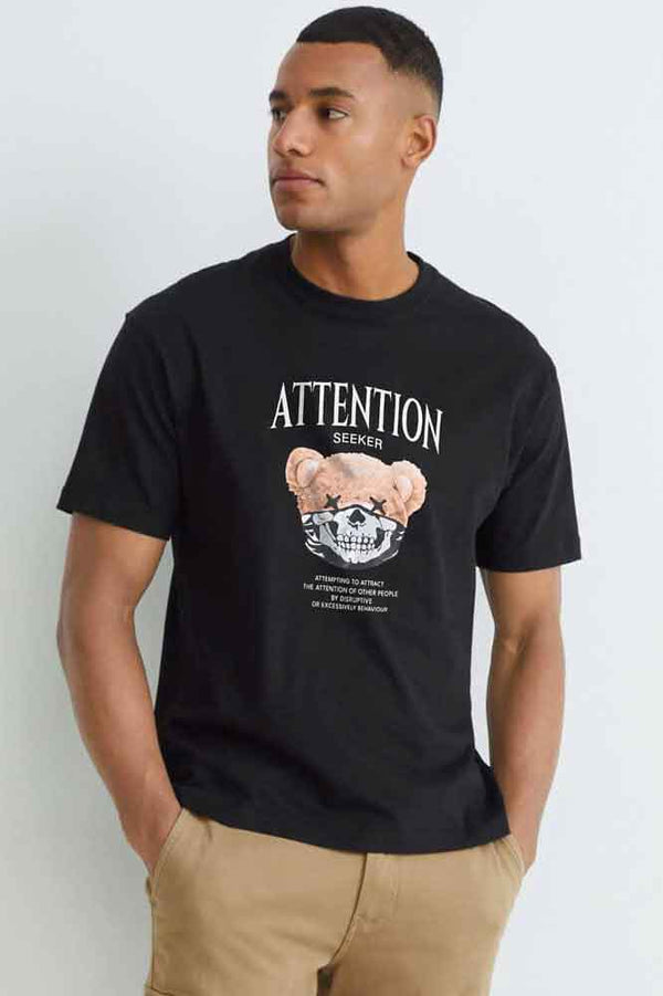 elo Polo Republica Men's Attention Seeker "Glow in The Dark" Printed Short Sleeve Tee Shirt Black