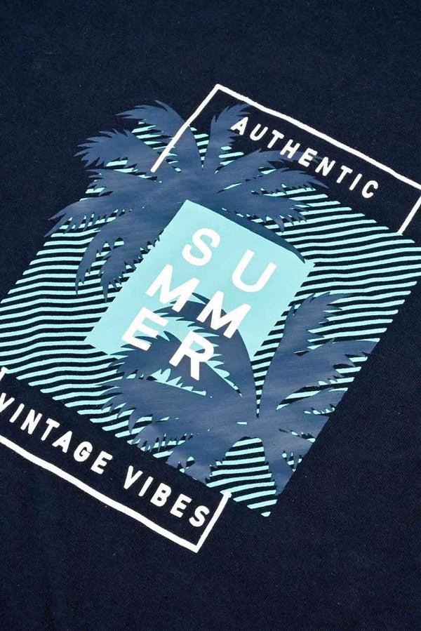 Elo Polo Republica Men's Authentic Summer Printed Crew Neck Tee Shirt Navy