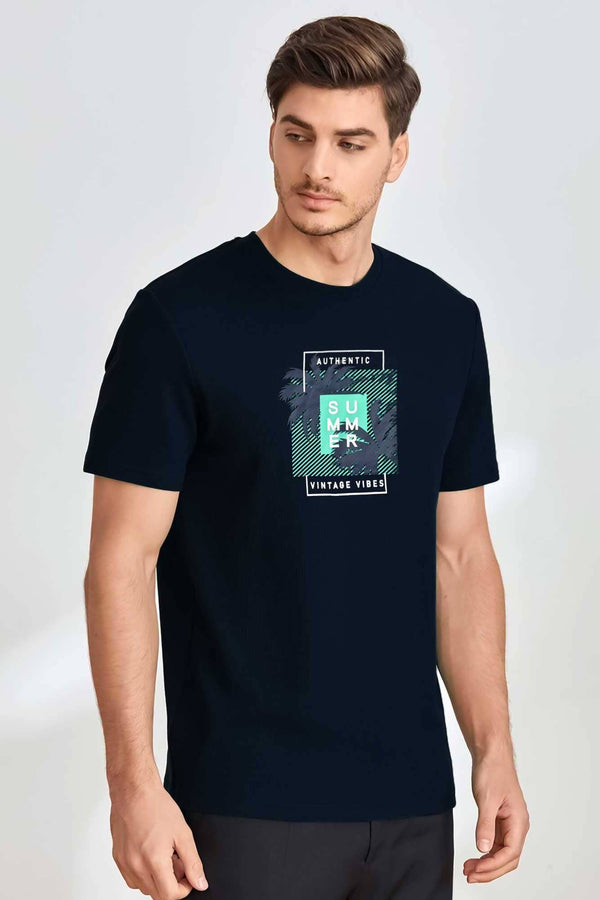 elo Polo Republica Men's Authentic Summer Printed Crew Neck Tee Shirt Navy