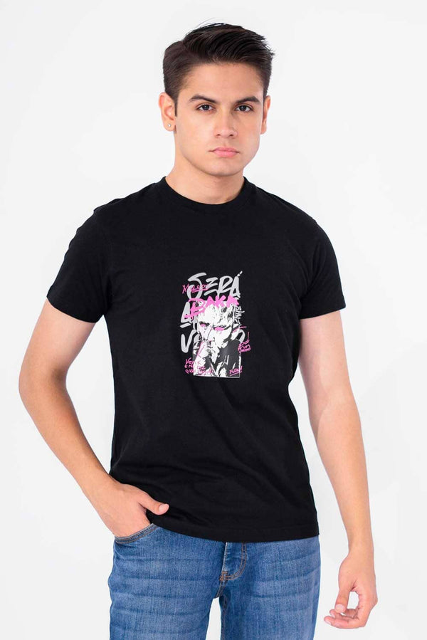 Elo Polo Republica Men's Baka Printed Crew Neck Tee Shirt Black