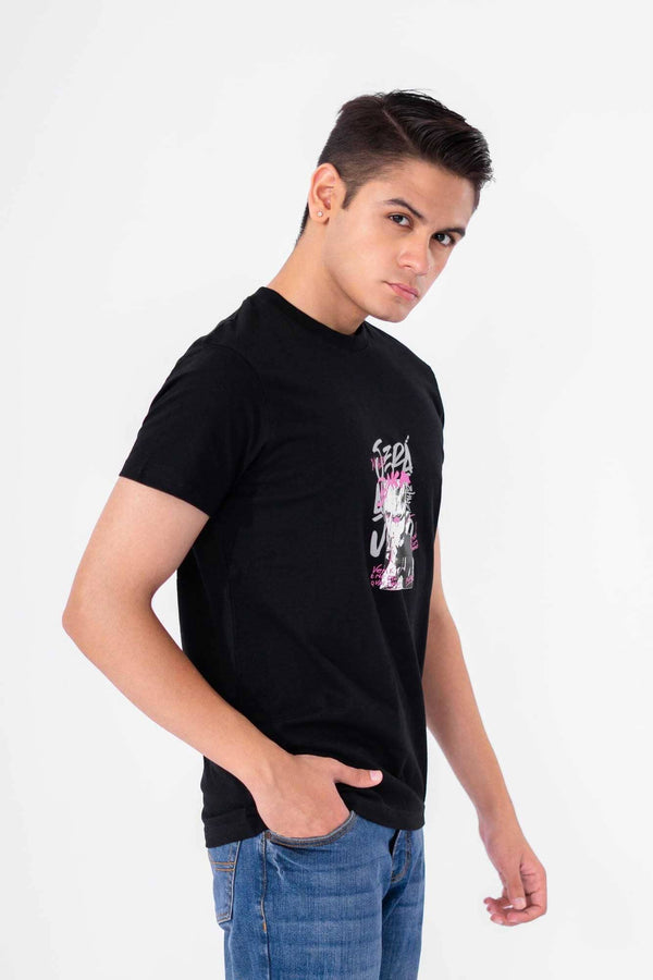 Elo Polo Republica Men's Baka Printed Crew Neck Tee Shirt Black
