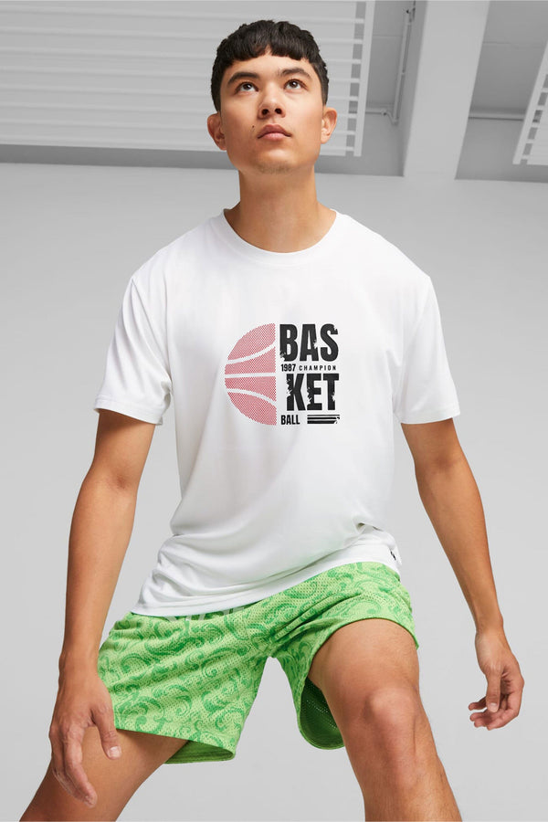 Elo Polo Republica Men's Basket Ball Printed Short Sleeve Tee Shirt White