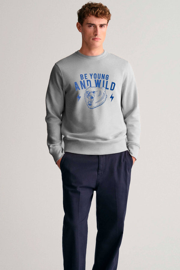 Elo Polo Republica Men's Be Young & Wild Printed Fleece Sweat Shirt Stealth Grey