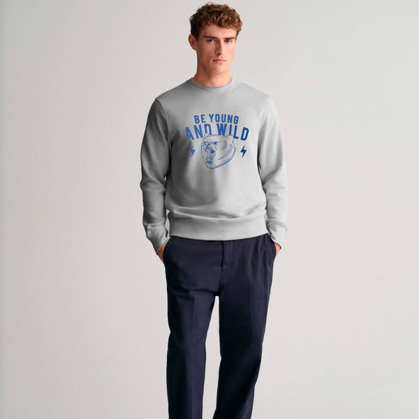 elo Polo Republica Men's Be Young & Wild Printed Fleece Sweat Shirt Stealth Grey