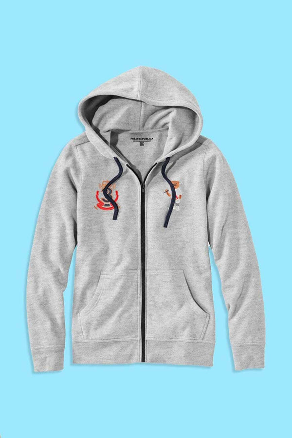 Elo Polo Republica Men's Bear & 3 Mallet Printed Zipper Hoodie Heather Grey