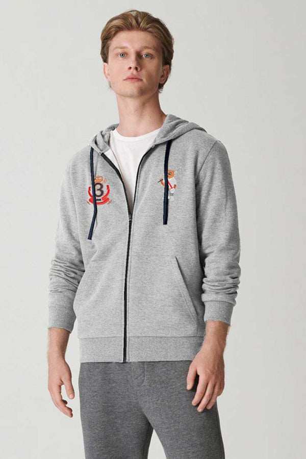 elo Polo Republica Men's Bear & 3 Mallet Printed Zipper Hoodie Heather Grey