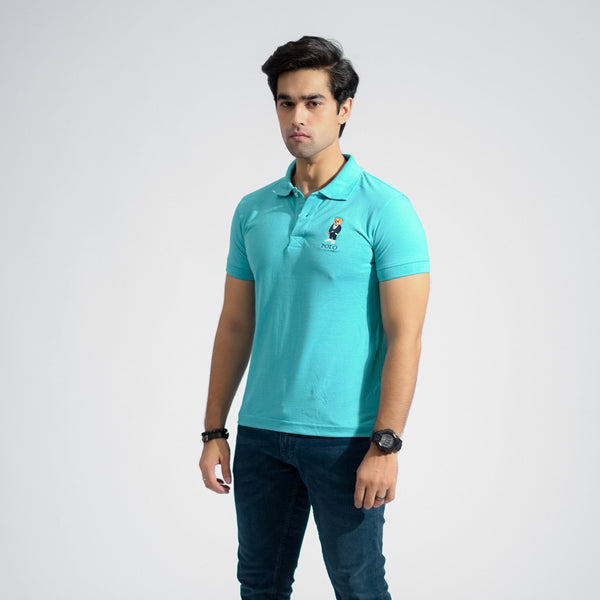 Elo Polo Republica Men's Bear & Polo Embroidered Short Sleeve Polo Shirt Aqua Blue