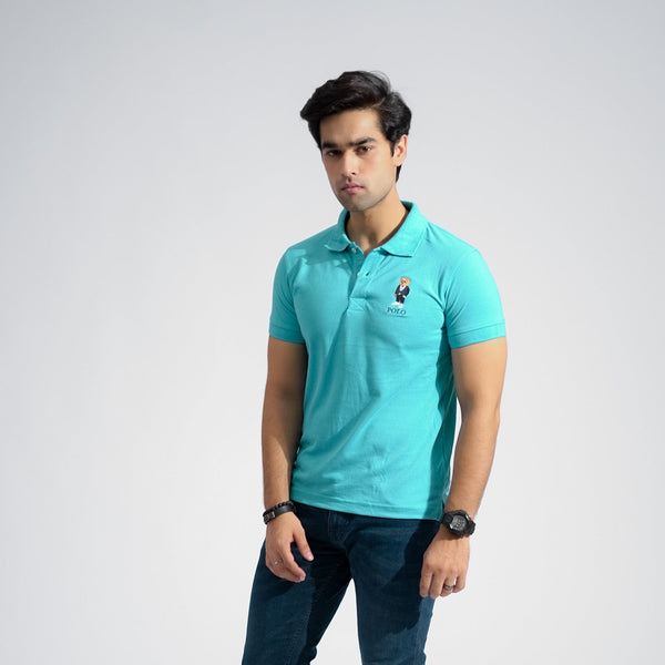 Elo Polo Republica Men's Bear & Polo Embroidered Short Sleeve Polo Shirt Aqua Blue