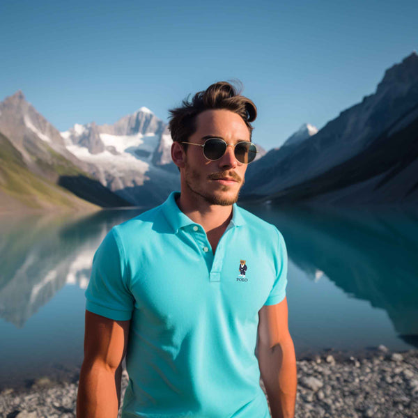 Elo Polo Republica Men's Bear & Polo Embroidered Short Sleeve Polo Shirt Aqua Blue