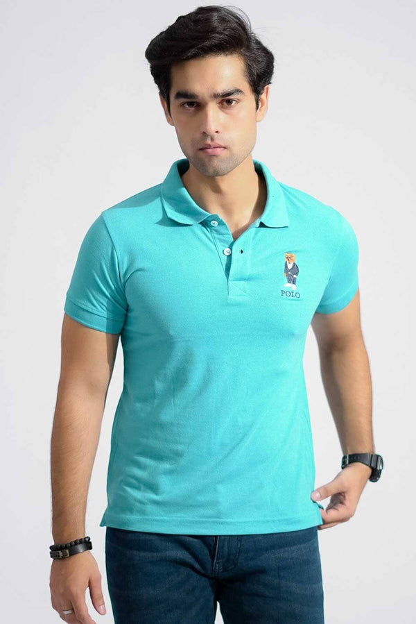 elo Polo Republica Men's Bear & Polo Embroidered Short Sleeve Polo Shirt Aqua Blue