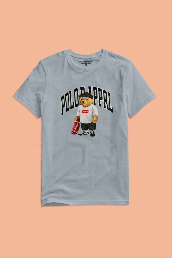 Elo Polo Republica Men's Bear Printed Crew Neck Tee Shirt Grey