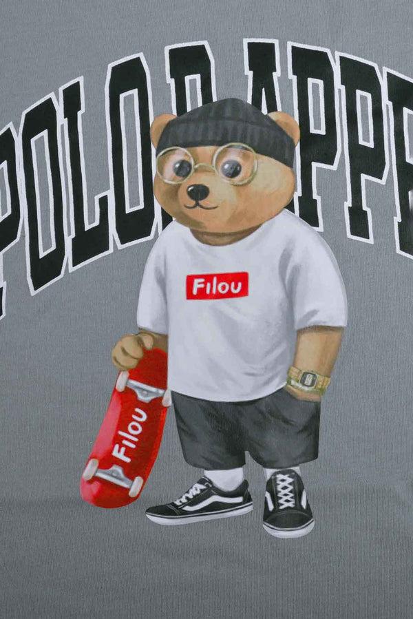 Elo Polo Republica Men's Bear Printed Crew Neck Tee Shirt Grey