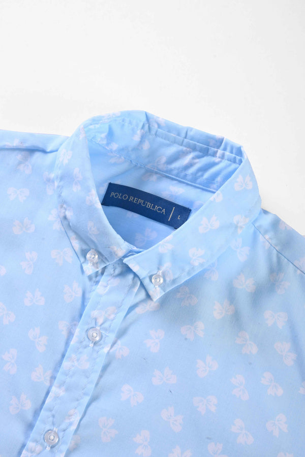 Elo Polo Republica Men's Bow Printed Casual Shirt Sky