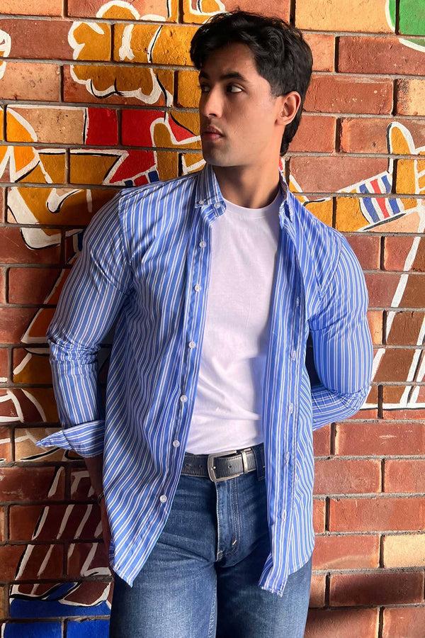 Elo Polo Republica Men's Button-Down Casual Shirt Blue