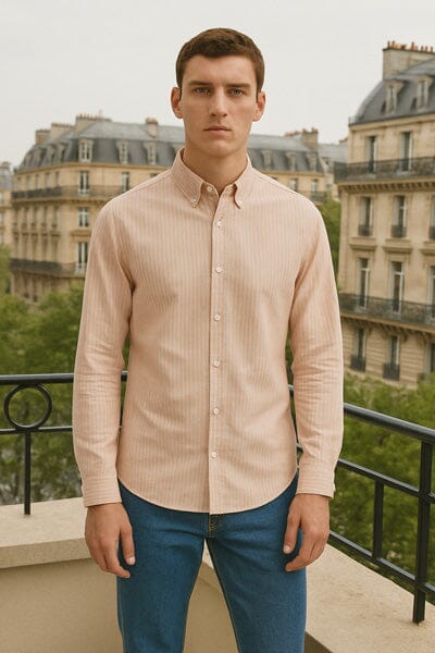 Elo Polo Republica Men's Button Down Striped Casual Shirt Light Orange