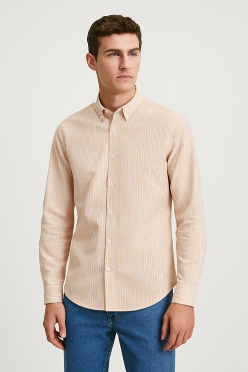 Elo Polo Republica Men's Button Down Striped Casual Shirt Light Orange