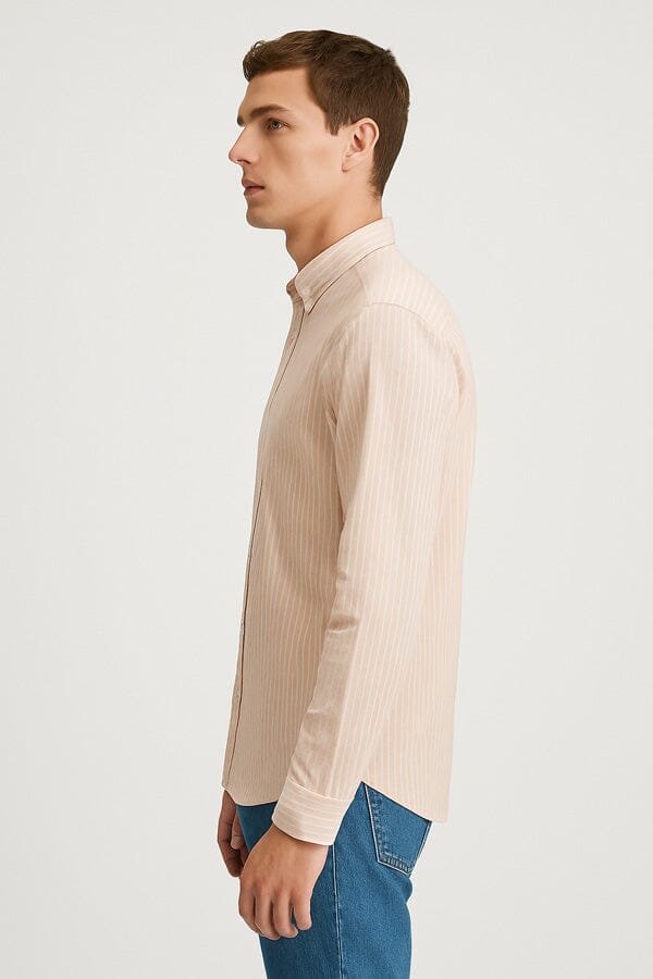 Elo Polo Republica Men's Button Down Striped Casual Shirt Light Orange