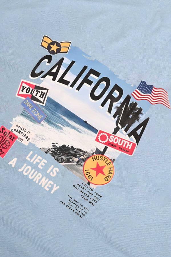 Elo Polo Republica Men's California Printed Crew Neck Tee Shirt Light Sky