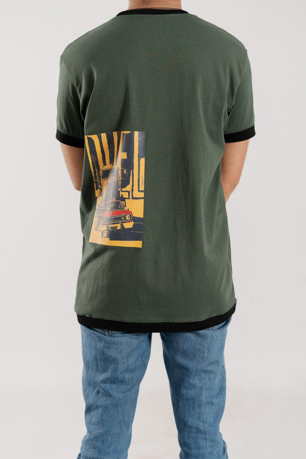 Elo Polo Republica Men's Car Printed Crew Neck Tee Shirt Dark Green