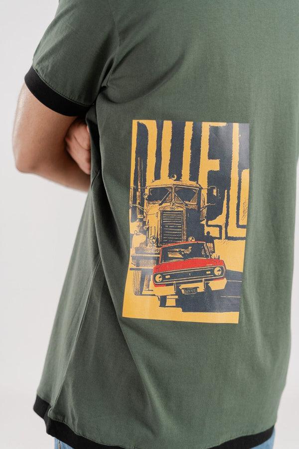 Elo Polo Republica Men's Car Printed Crew Neck Tee Shirt Dark Green