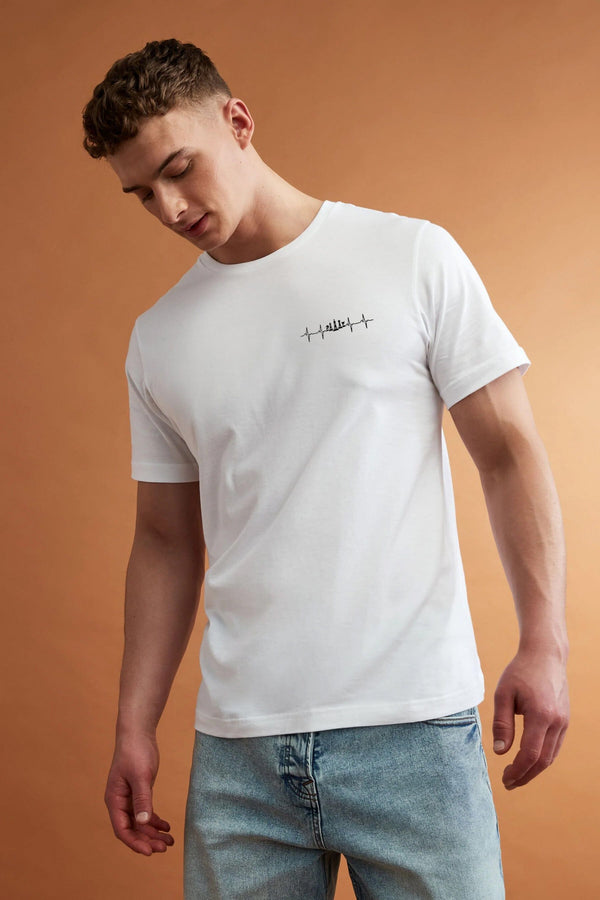 elo Polo Republica Men's CEO Chess Life Lines Printed Crew Neck Tee Shirt Off White