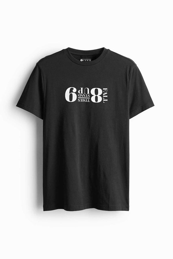 Elo Polo Republica Men's CEO Times Standup Printed Crew Neck Tee Shirt Black