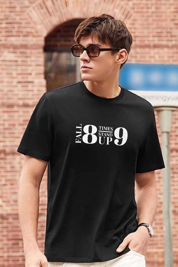 elo Polo Republica Men's CEO Times Standup Printed Crew Neck Tee Shirt Black