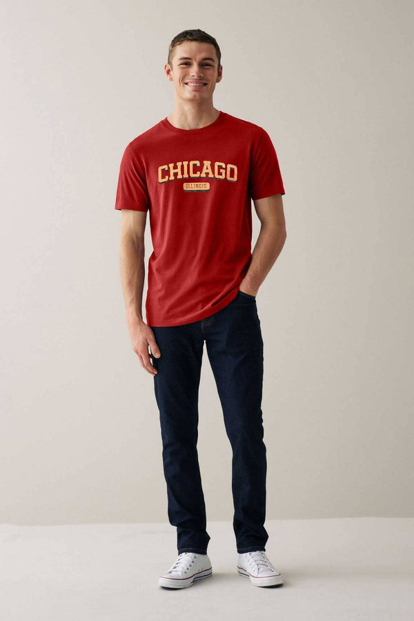 Elo Polo Republica Men's Chicago Printed Crew Neck Tee Shirt Red