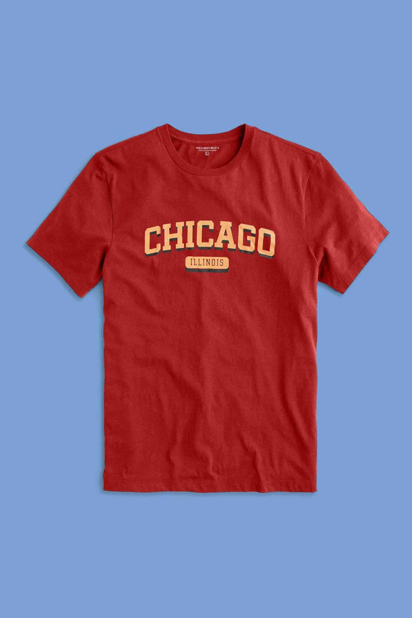 elo Polo Republica Men's Chicago Printed Crew Neck Tee Shirt Red