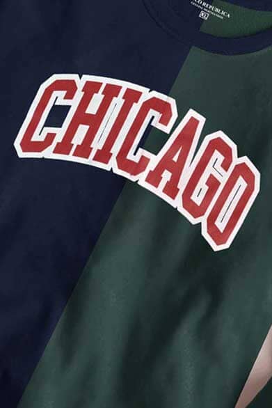 Elo Polo Republica Men's Chicago Printed Panel Design Terry Sweat Shirt Navy & Bottle Green