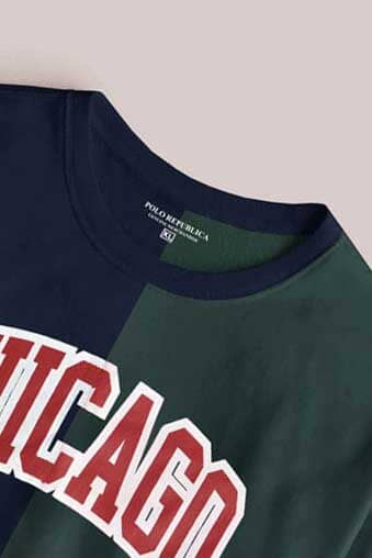 Elo Polo Republica Men's Chicago Printed Panel Design Terry Sweat Shirt Navy & Bottle Green