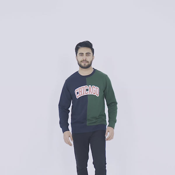 Elo Polo Republica Men's Chicago Printed Panel Design Terry Sweat Shirt Navy & Bottle Green
