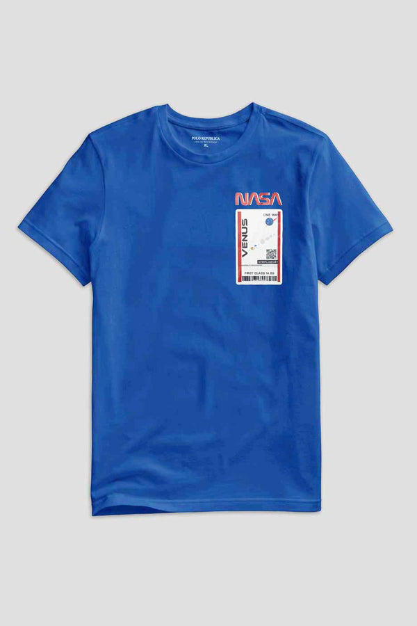 Elo Polo Republica Men's Classic NASA Printed Short Sleeve Tee Shirt Blue