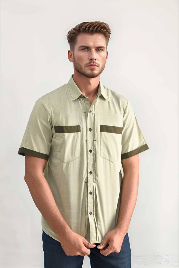 Elo Polo Republica Men's Classic Short Sleeve Casual Shirt Light Olive