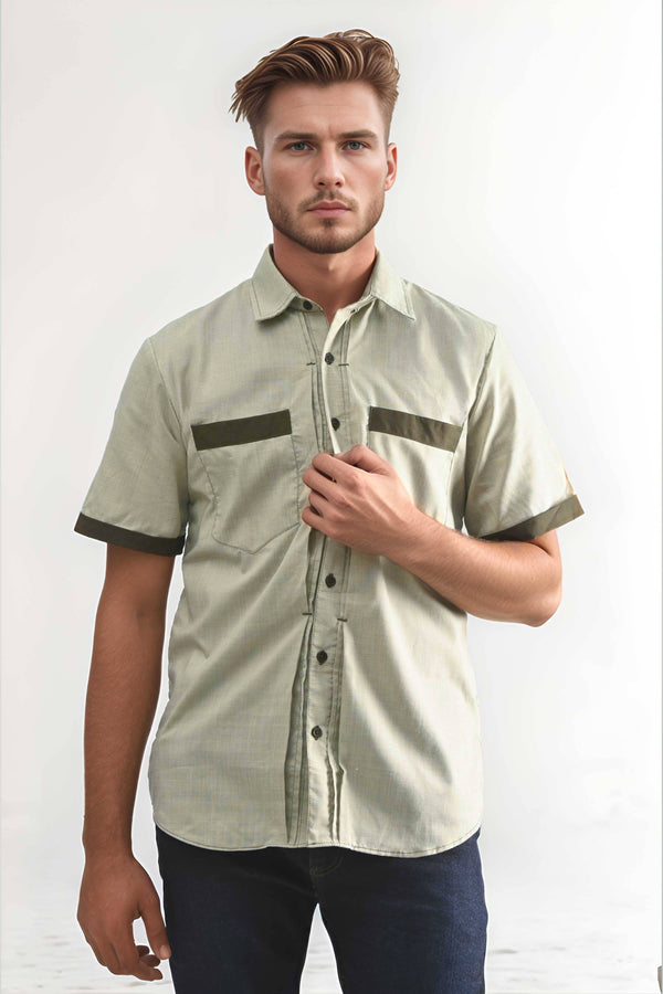 Elo Polo Republica Men's Classic Short Sleeve Casual Shirt Light Olive