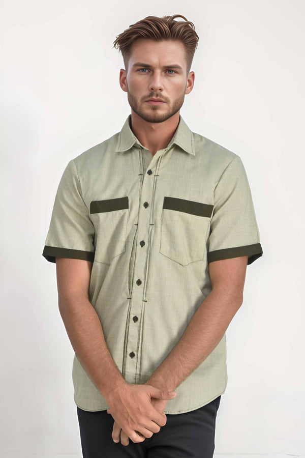 elo Polo Republica Men's Classic Short Sleeve Casual Shirt Light Olive