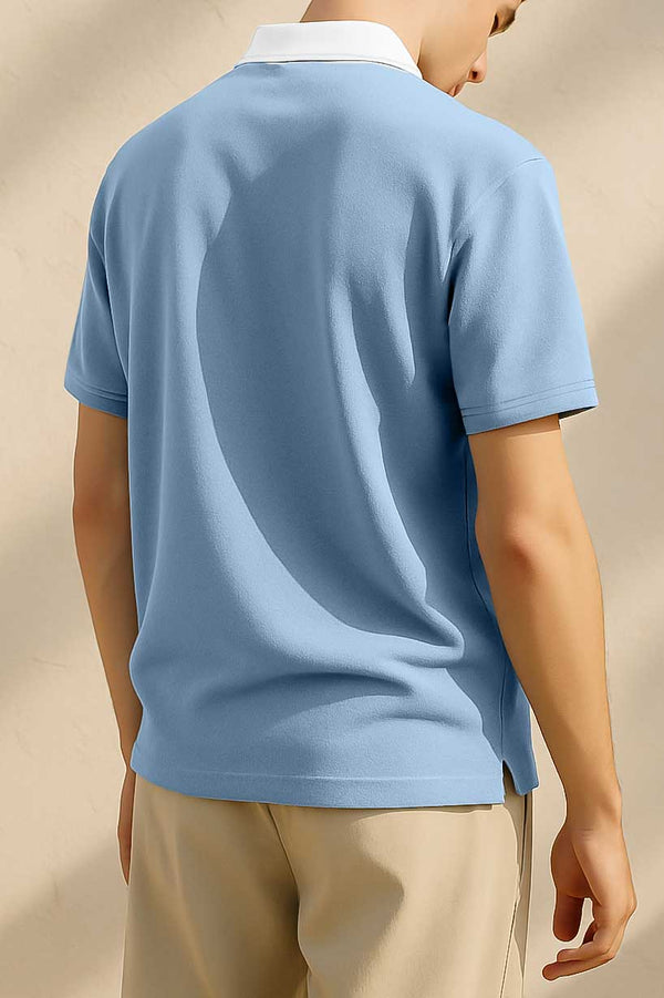 Elo Polo Republica Men's Contrast Collar Oversized Polo Shirt Sky