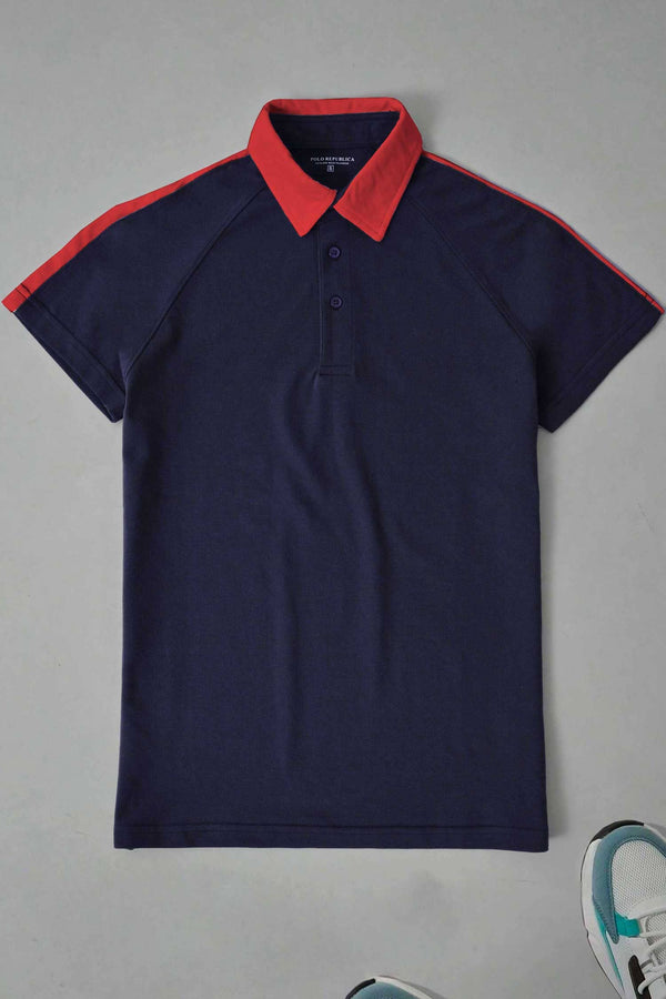elo Polo Republica Men's Contrast Collar Polo Shirt Navy
