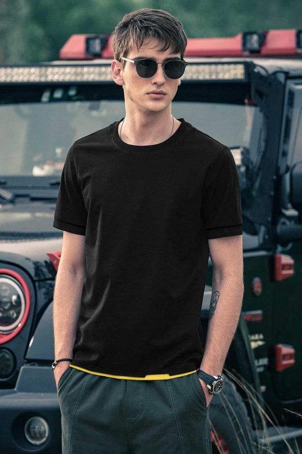 Elo Polo Republica Men's Contrast Hem Crew Neck Tee Shirt Dark Green