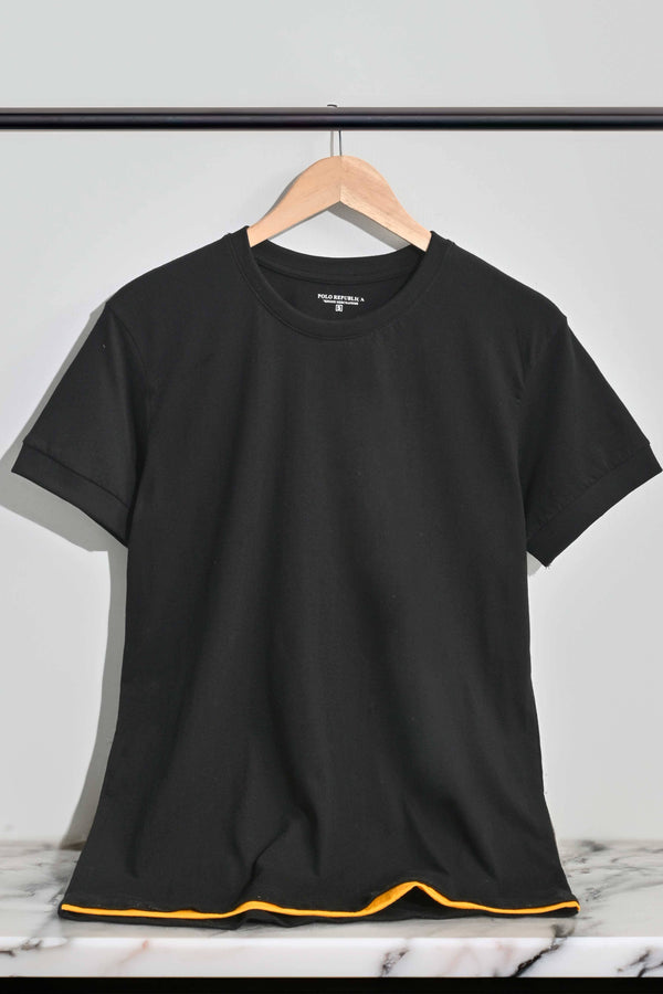 Elo Polo Republica Men's Contrast Hem Crew Neck Tee Shirt Dark Green