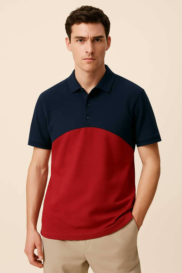 elo Polo Republica Men's Contrast Oversized Polo Shirt Navy & Red