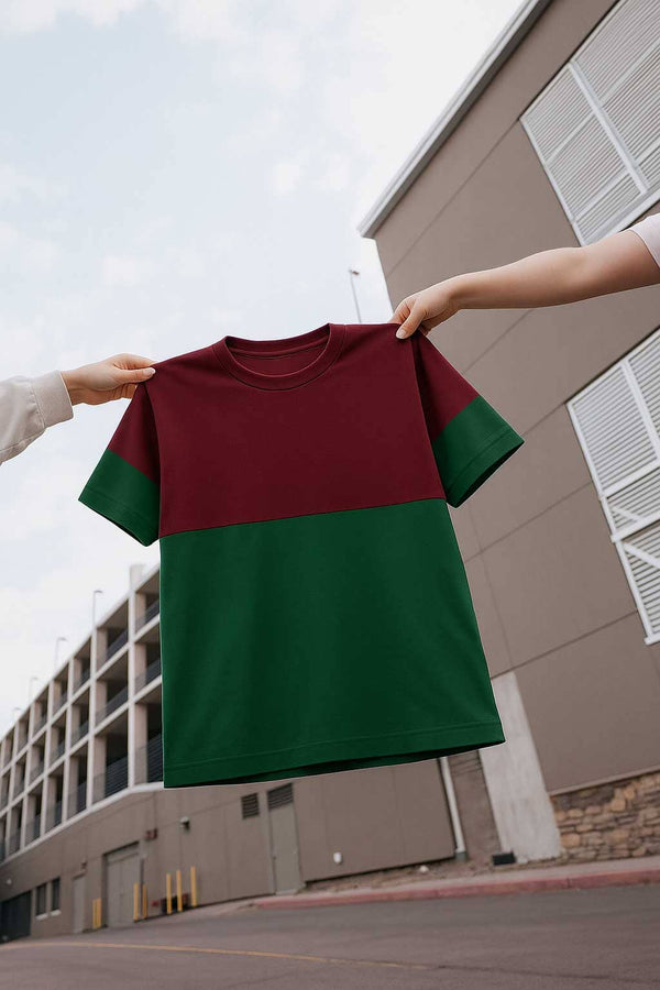 Elo Polo Republica Men's Contrast Oversized Tee Shirt Maroon & Bottle Green