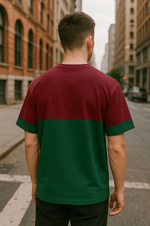 Elo Polo Republica Men's Contrast Oversized Tee Shirt Maroon & Bottle Green