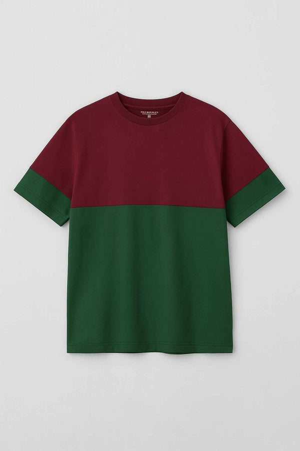 Elo Polo Republica Men's Contrast Oversized Tee Shirt Maroon & Bottle Green