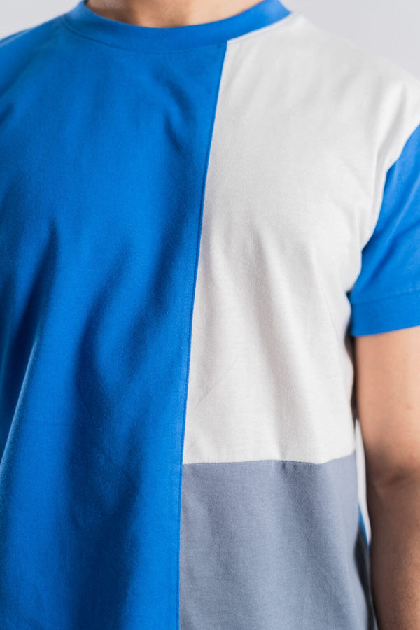 Elo Polo Republica Men's Contrast Panel Crew Neck Tee Shirt Blue & White