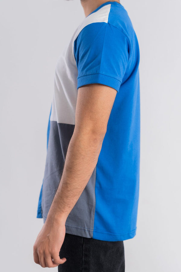 Elo Polo Republica Men's Contrast Panel Crew Neck Tee Shirt Blue & White