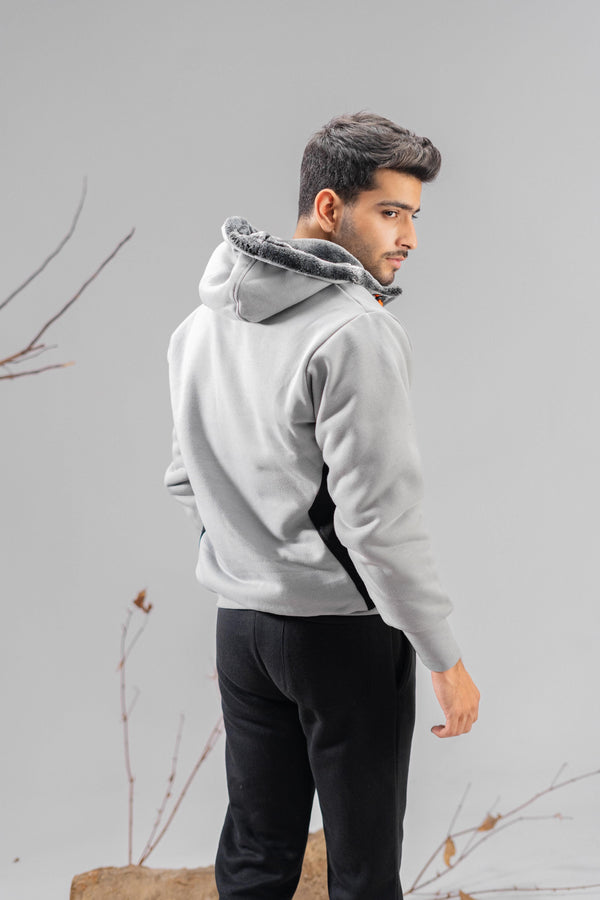 Elo Polo Republica Men's Contrast Panel Fur Zipper Hoodie Stealth Grey & Black