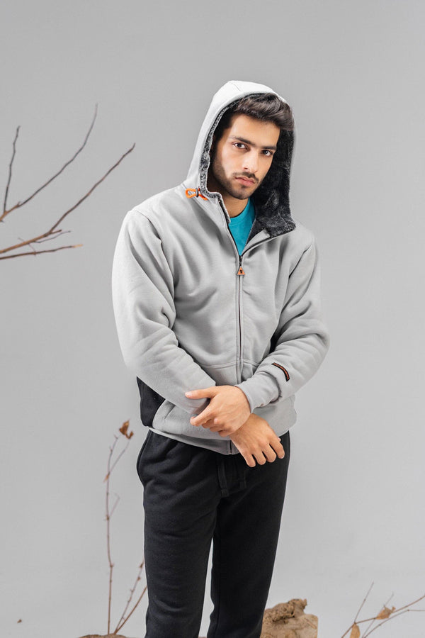 elo Polo Republica Men's Contrast Panel Fur Zipper Hoodie Stealth Grey & Black