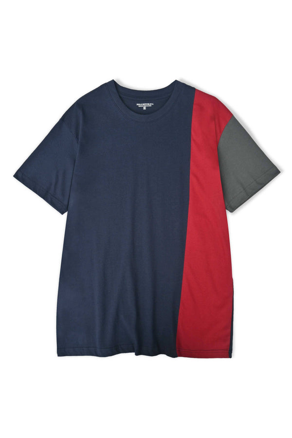 Elo Polo Republica Men's Contrast Panel Oversized Crew Neck Tee Shirt Stone Grey & White