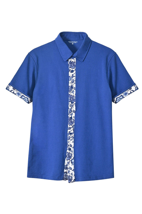 Elo Polo Republica Men's Contrast Panel Short Sleeve Casual Shirt Royal